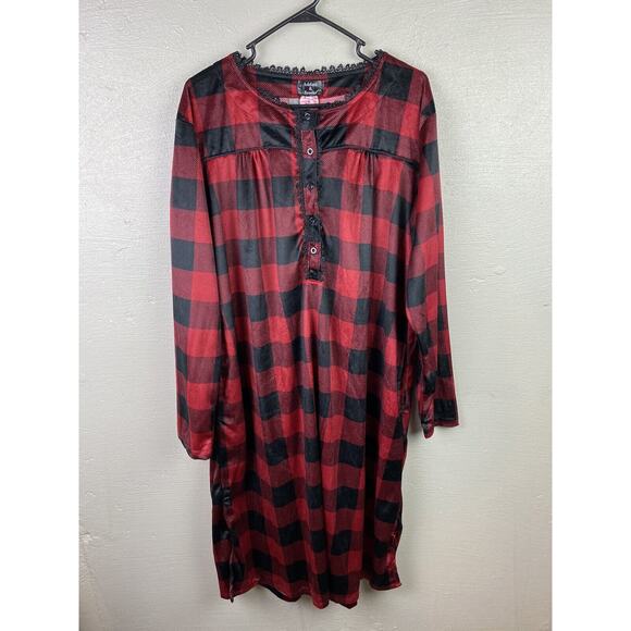 NWT Ashford Brooks MINK FLEECE Red Black Buffalo Plaid Nightgown Size XL SOFT - Picture 1 of 5